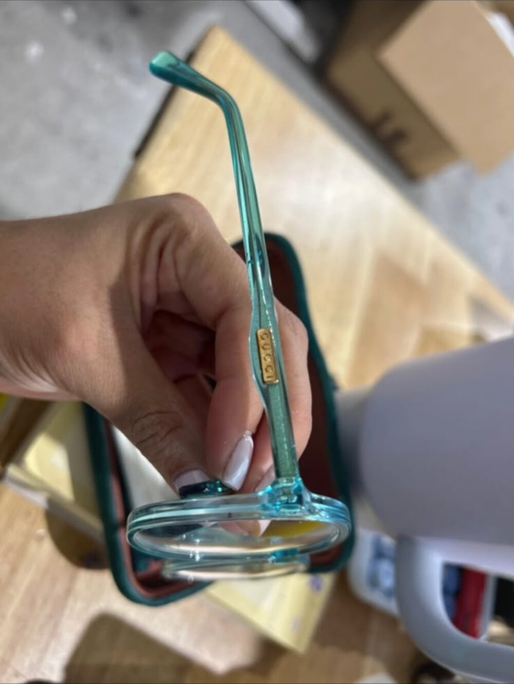 Gucci Women's Clear Teal Frame Sunglasses - Picture 3 of 6